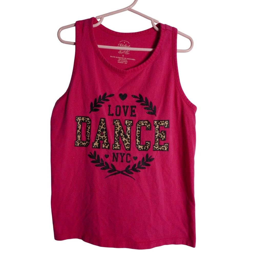 Faded Glory Tank Top Size 8 Contemporary Pink Leopard Love Dance NYC
